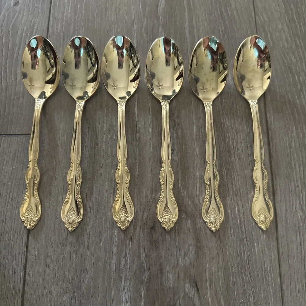 Vintage INTERNATIONAL SAN MARCOS GOLD Lot of 6 Salad Desert Teaspoons